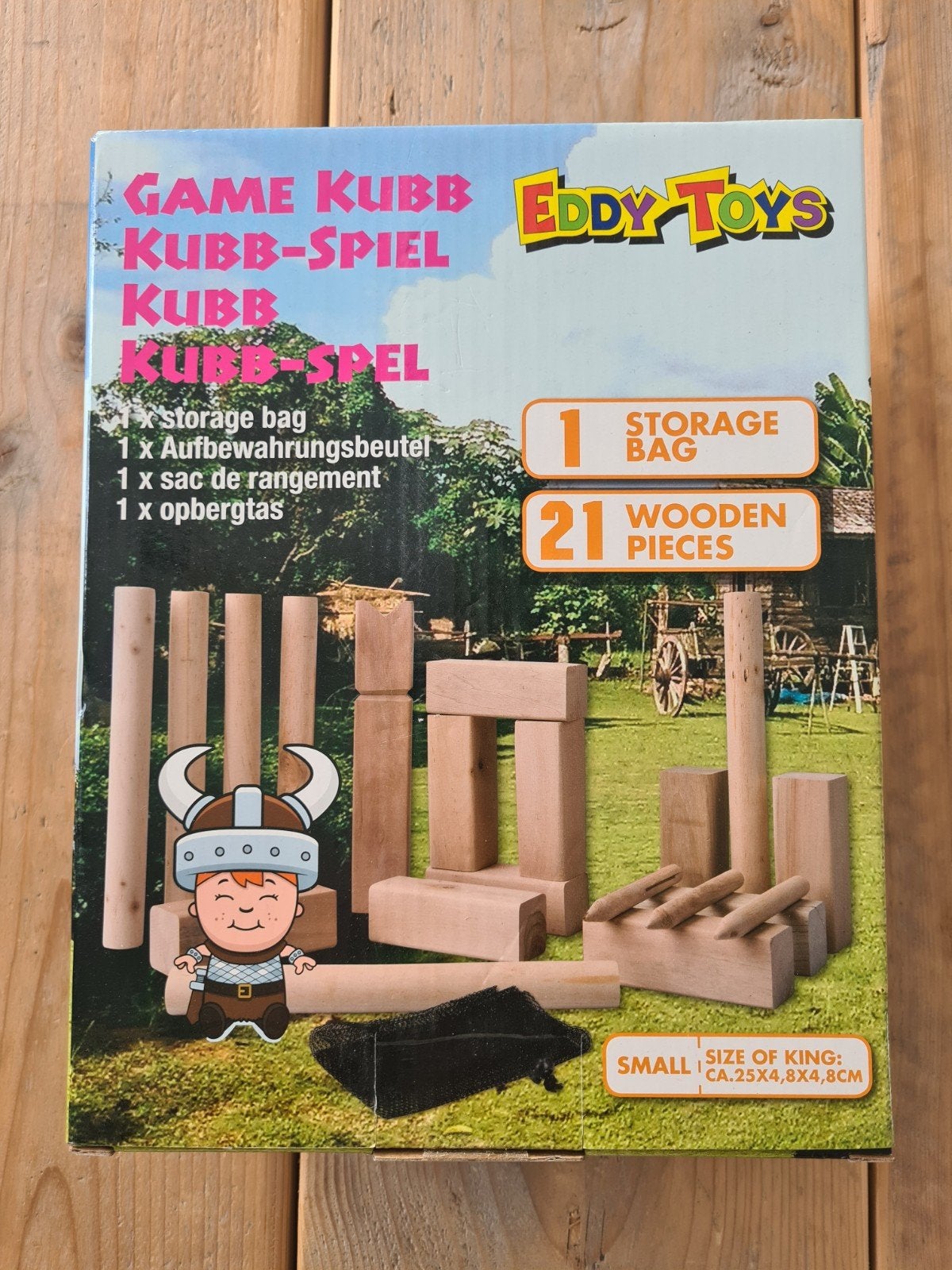 Kubb Spel Eddy Toys - Houten Buitenspel met Opbergtas, Ophalen of Verzenden, Nieuw