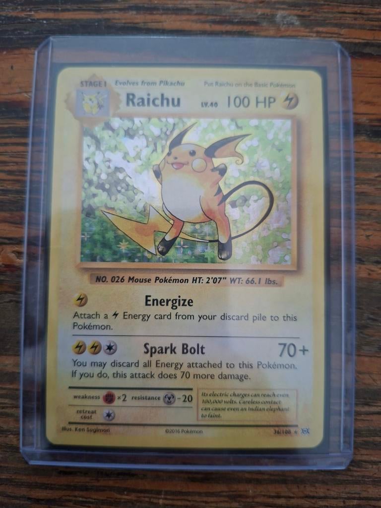 Pokemon Kaart Raichu 36/108 XY Evolutions Holo, Ophalen of Verzenden, Zo goed als nieuw, Losse kaart, Foil