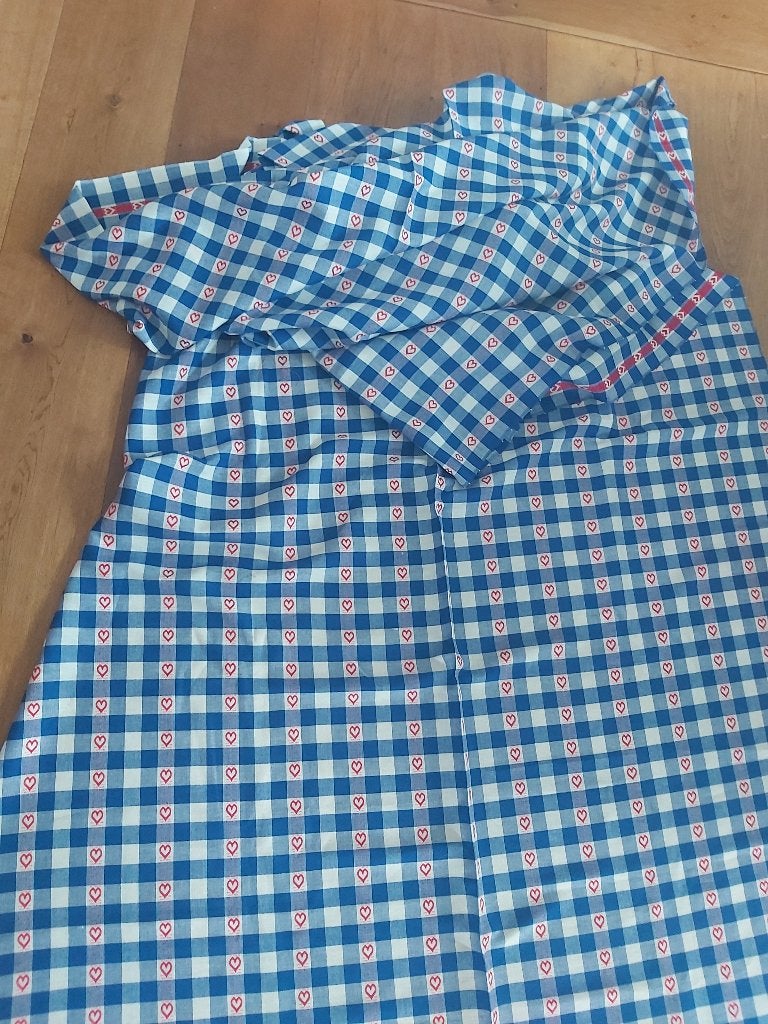 Gezellige geruite gordijnstof met hartjes, Overige materialen, Blauw, Nieuw, Ophalen of Verzenden