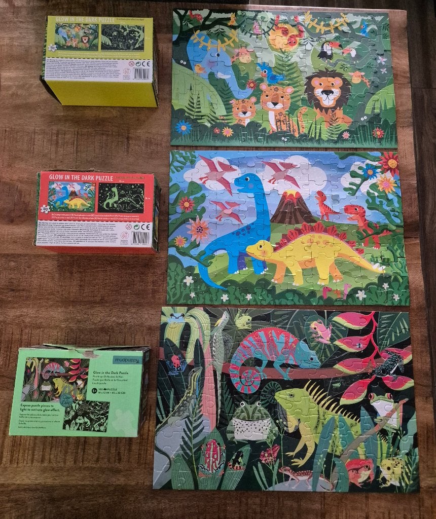 3x Glow in the dark puzzel, 3x 100 stukjes, Ophalen of Verzenden, Meer dan 50 stukjes, Gebruikt, 4 tot 6 jaar