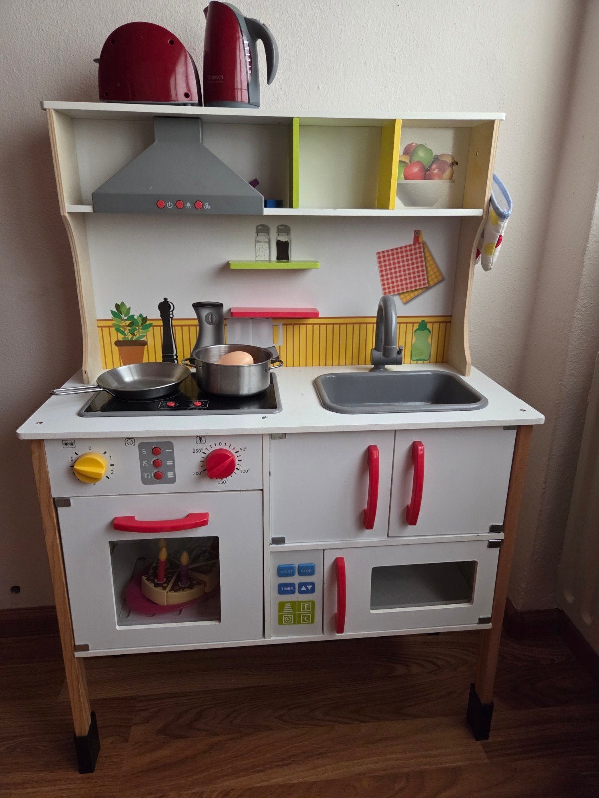 Houten Speelkeuken met Mand Vol Accessoires (100x68x28cm), Ophalen, Gebruikt, Hout, Speelkeuken