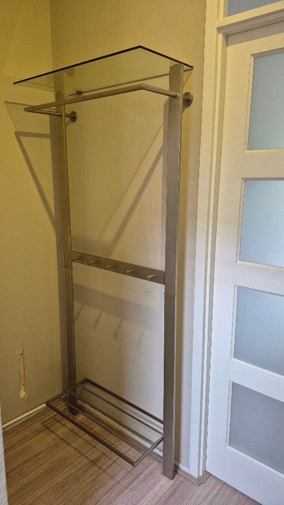 Moderne RVS Kapstok met Schoenrek en Glazen Plank, Zo goed als nieuw, Metaal, 150 tot 200 cm, Ophalen