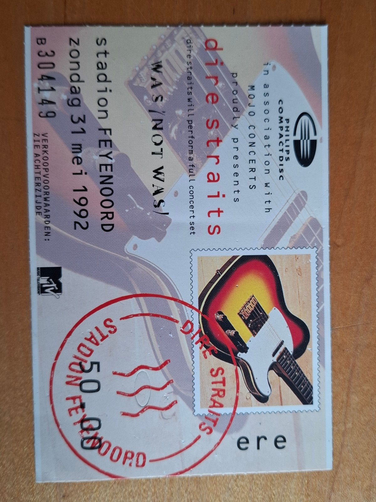 Origineel Concertticket Dire Straits 1992 – De Kuip Rotterda, Alle leeftijden, Ophalen of Verzenden, Zo goed als nieuw