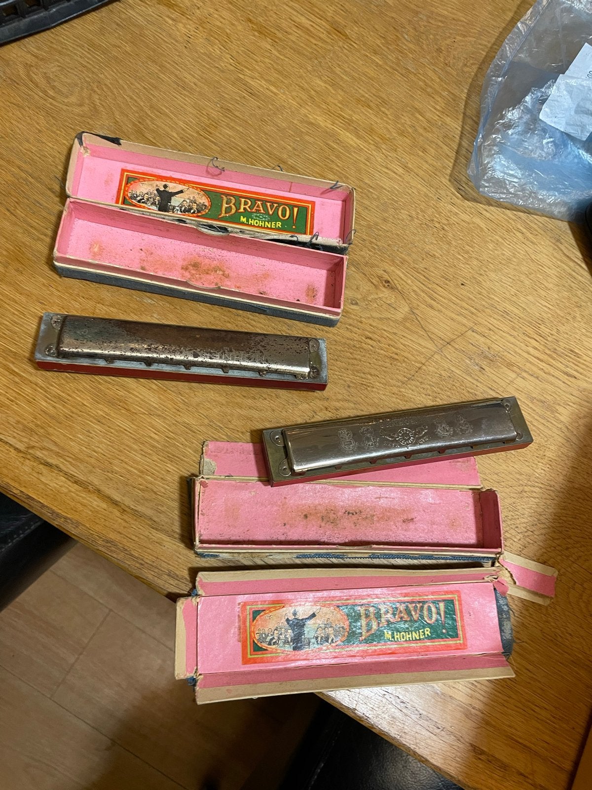 2 oude mondharmonica's - Gebruikt met roest, Ophalen of Verzenden, Gebruikt, Overige typen, Met koffer of doosje