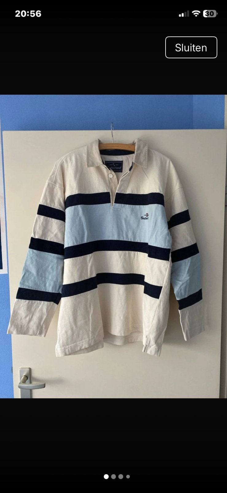 Mooie Sutherland polo met lange mouw maat L blauw, ecru, Ophalen of Verzenden, Gedragen, Maat 52/54 (L), Beige