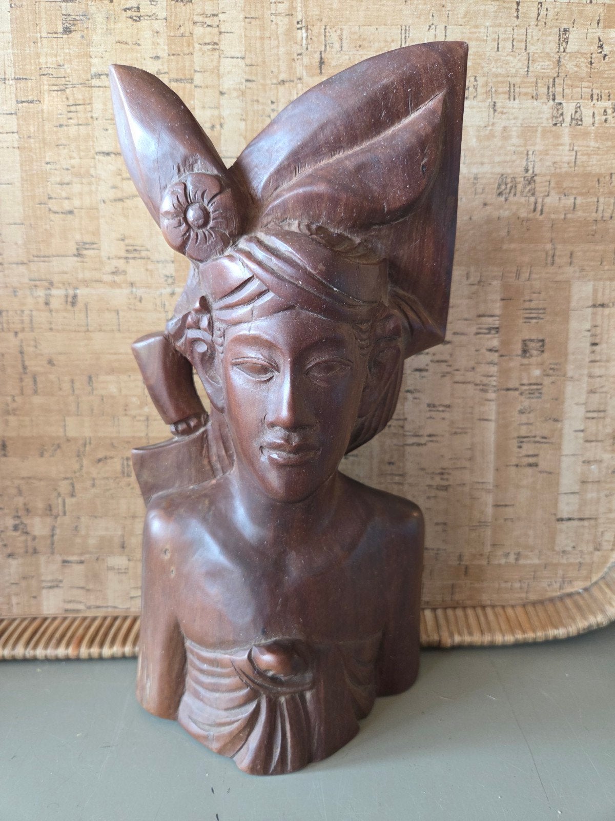 handgesneden teakhout houten buste van een Balinese figuur, Antiek en Kunst, Ophalen