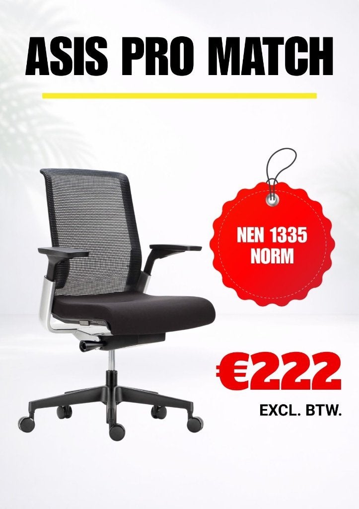 Asis Pro Match - Bureaustoel - NEN 1335 - Zwart, Zwart, Ophalen of Verzenden, Zo goed als nieuw, Bureaustoel