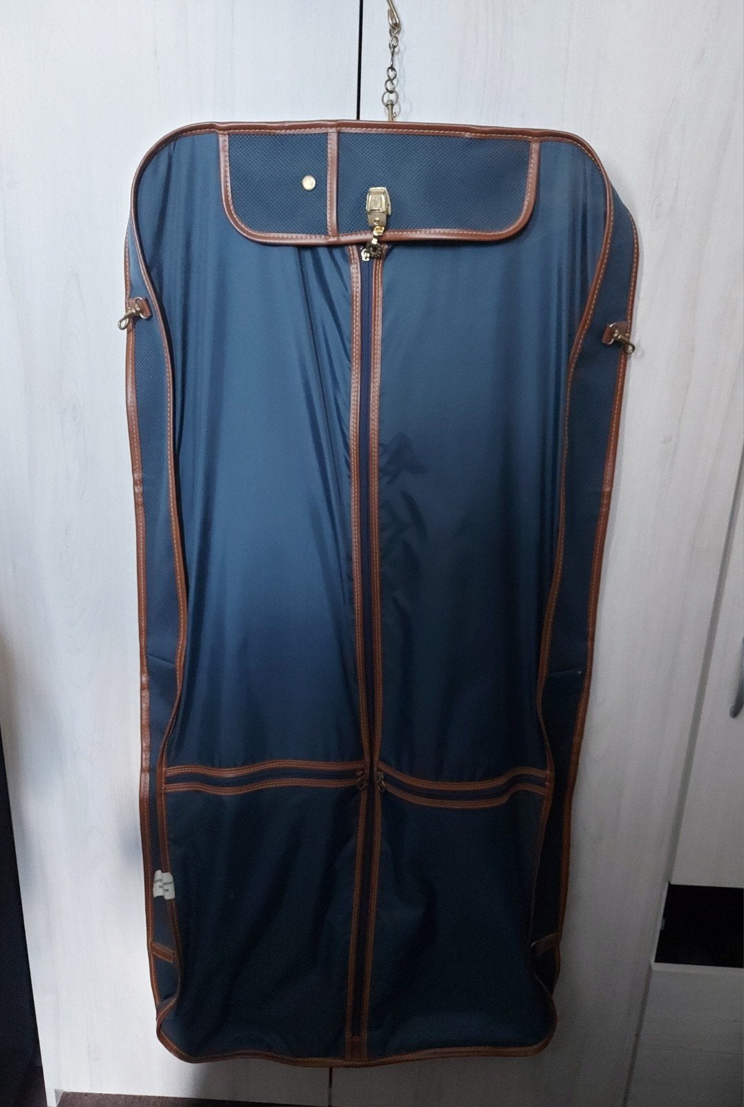 Vintage kledinghoes/reistas - Blauw/Bruin, Ophalen, 30 cm of meer, Gebruikt, Blauw