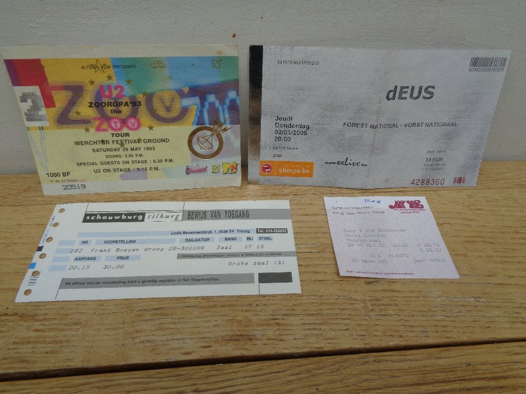 4 retro TICKETS: U2-dEus-Cuby & Blizzards-Frank Boeyen Groep, Tickets en Kaartjes, Eén persoon