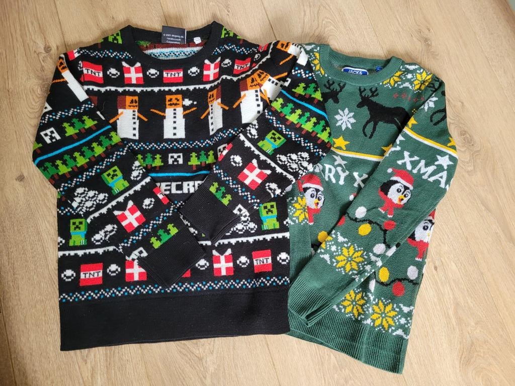 Minecraft + Pinguin kersttrui mt 134/140, Kinderen en Baby's, Kinderkleding | Maat 140, Ophalen of Verzenden, Zo goed als nieuw