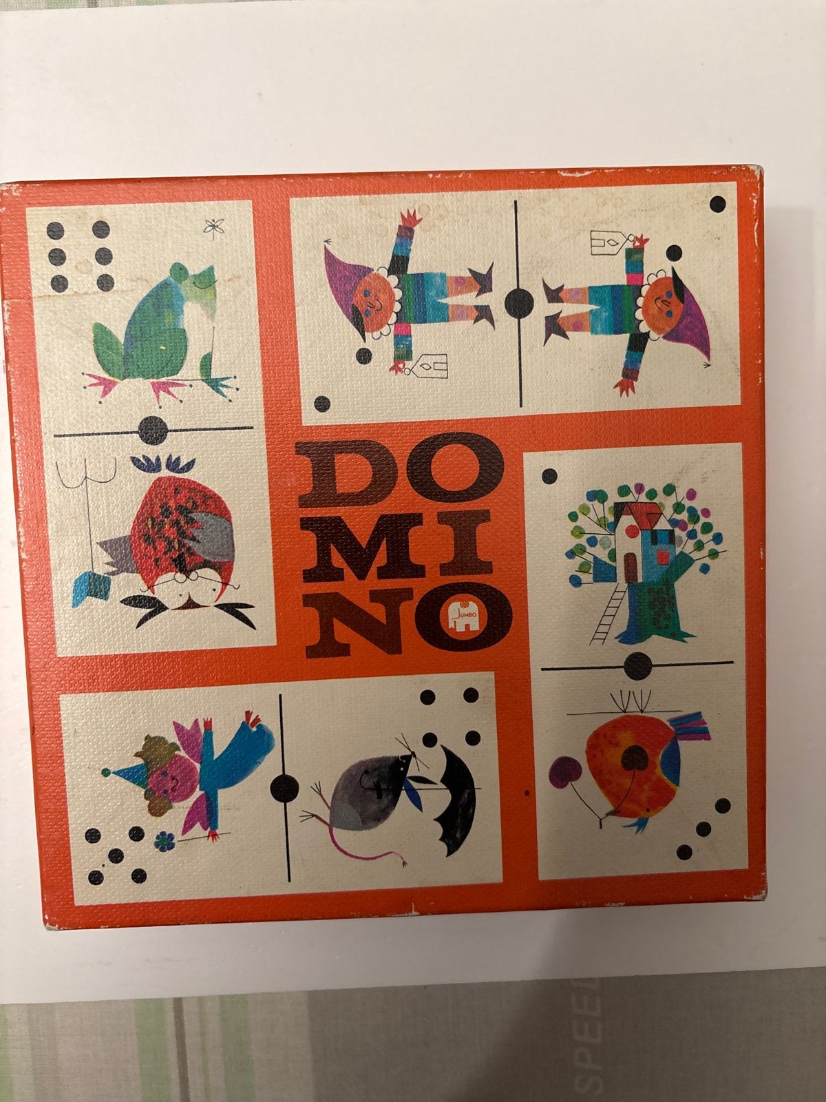 Vintage Domino Spel - Illustraties van Dieren en Figuren, Een of twee spelers, Ophalen of Verzenden, Gebruikt