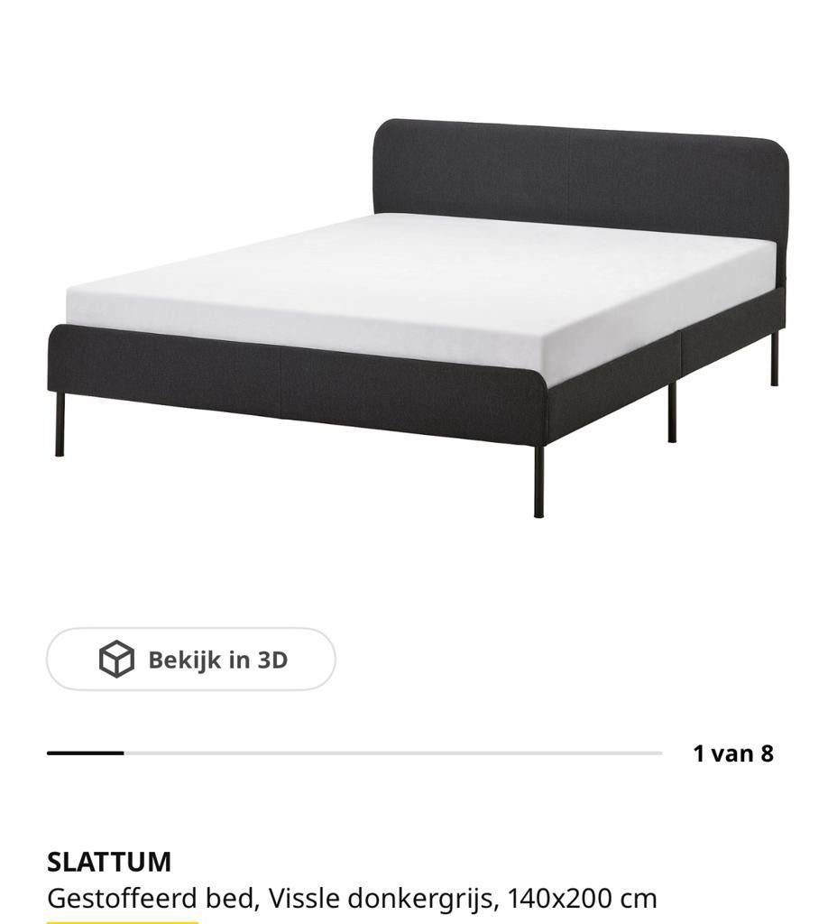 Ikea Slattum 160x200, Huis en Inrichting, Slaapkamer | Bedden, Ophalen, Wit, Tweepersoons, Metaal