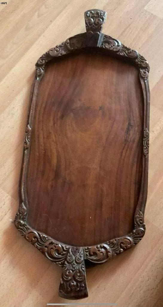 Mooi, handgesneden Indisch houten dienblad, Ophalen of Verzenden, Rechthoekig, Hout