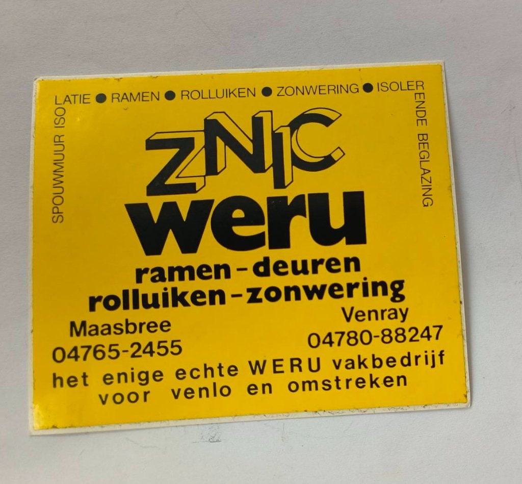 Sticker ZNIC Weru ramen-deuren-rolluiken-zonwering, Verzamelen, Ophalen of Verzenden, Zo goed als nieuw, Bedrijf of Vereniging