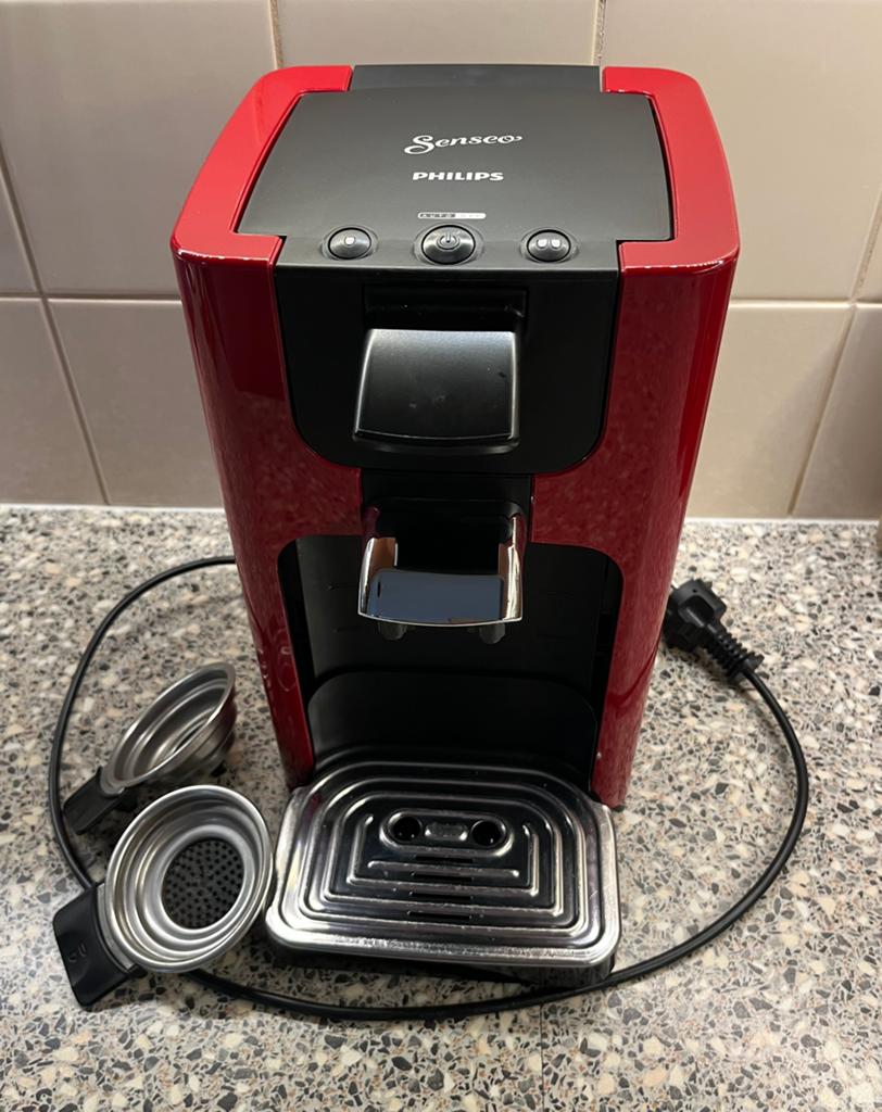 Senseo apparaat: rood, vierkant, 1 of 2 kopjes, zgan, Ophalen of Verzenden, Zo goed als nieuw, Koffiemachine