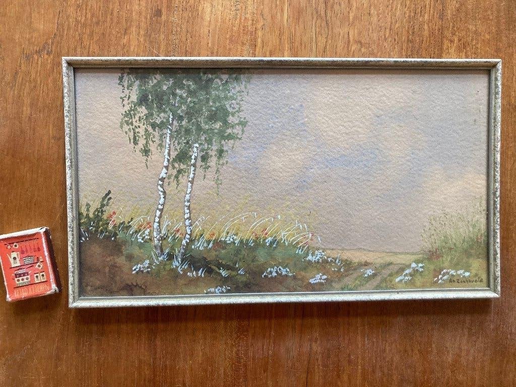 An Zonneveld aquarel berken berkenboom open boslandschap, Antiek en Kunst, Ophalen of Verzenden, Landschap, Origineel werk, Papier