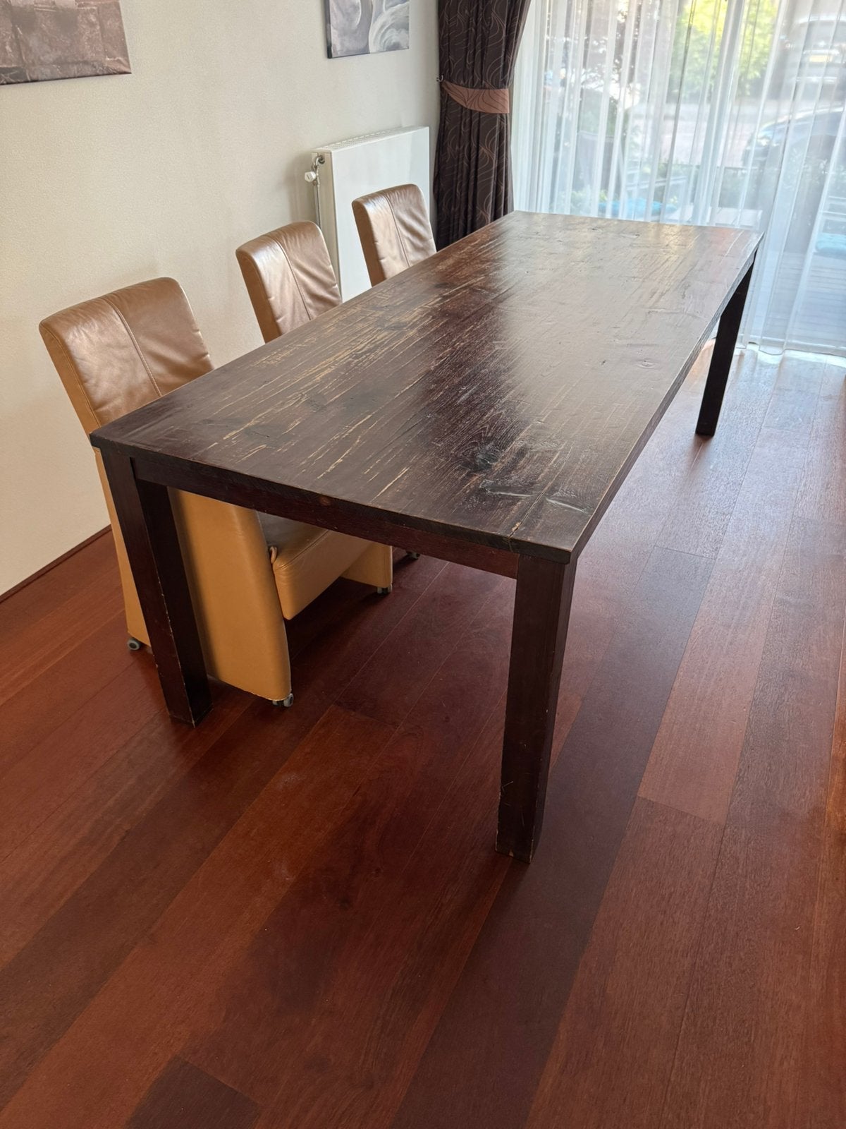Koloniale teakhouten eettafel – 240x100 cm – opknapper – €75, Ophalen, Gebruikt, Koloniaal teak, Teakhout
