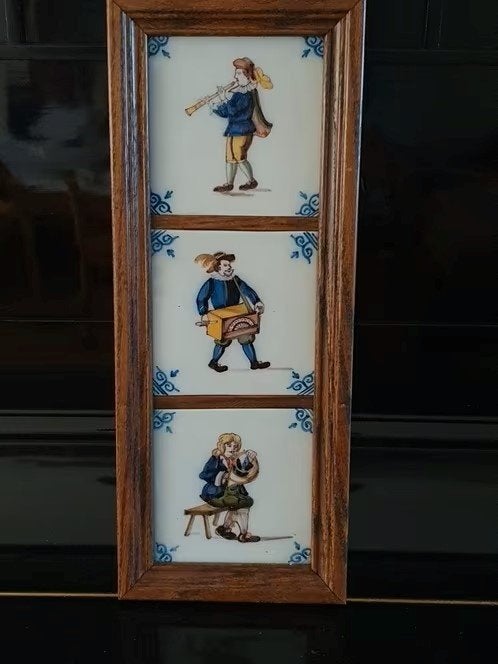 Makkum Tichelaar Tegeltableau Fluit Hoorn orgelman, Antiek en Kunst, Ophalen