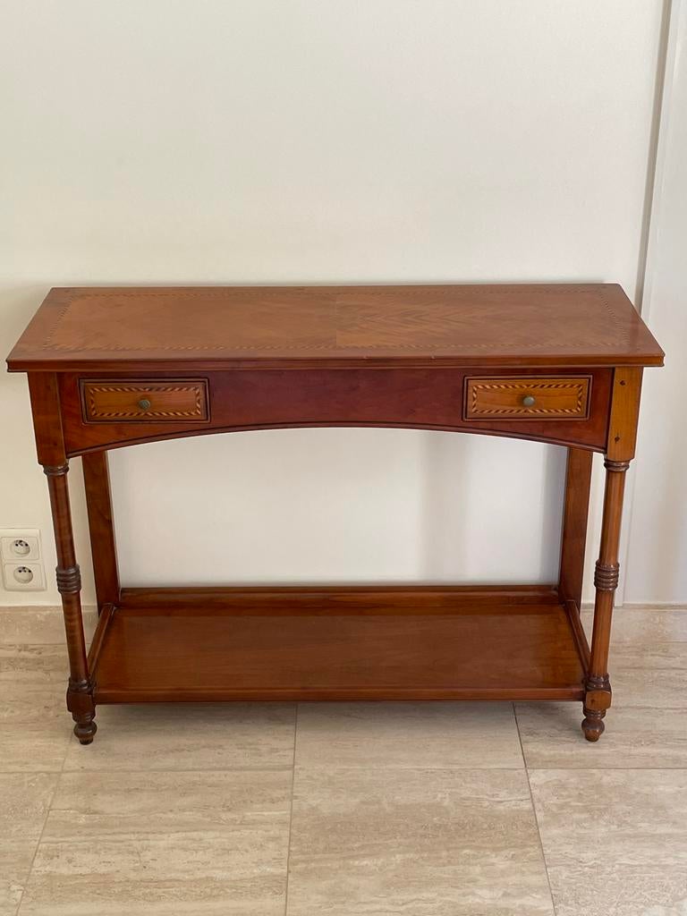Klassieke houten sidetable met lade en onderblad, Ophalen, Gebruikt, 50 tot 100 cm, Overige houtsoorten