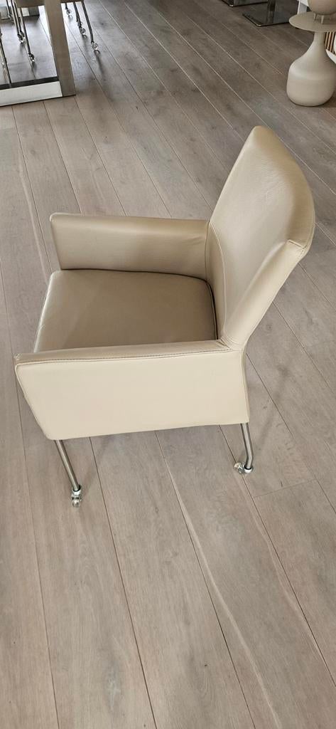 Eetkamerstoelen op wieltjes (beige leer), Ophalen of Verzenden