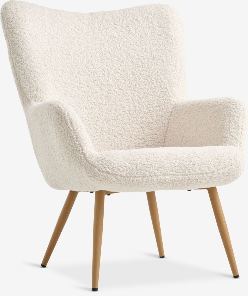 Comfortabele Teddy Fauteuil met Houten Poten Met Krukje/Poef, Ophalen, Wit, Zo goed als nieuw, Eén