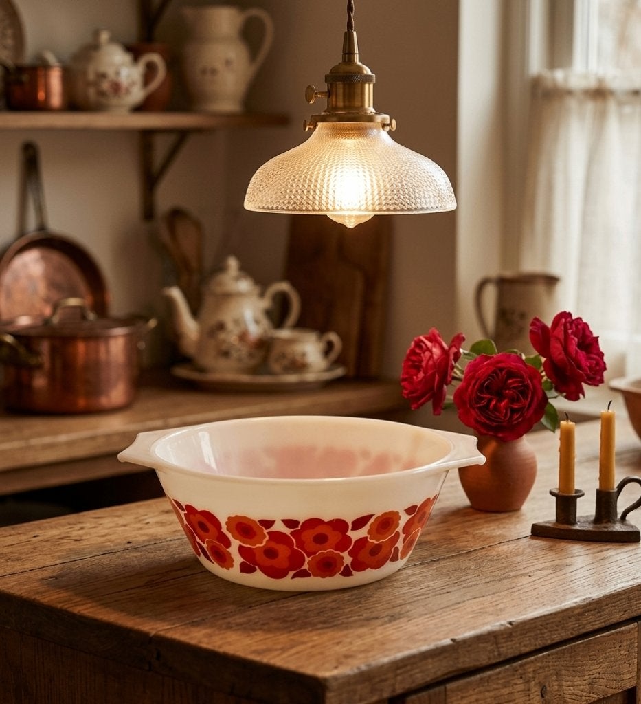 Vintage Arcopal France "Lotus" Pyrex Ovenschaal/rode bloem, Ophalen of Verzenden