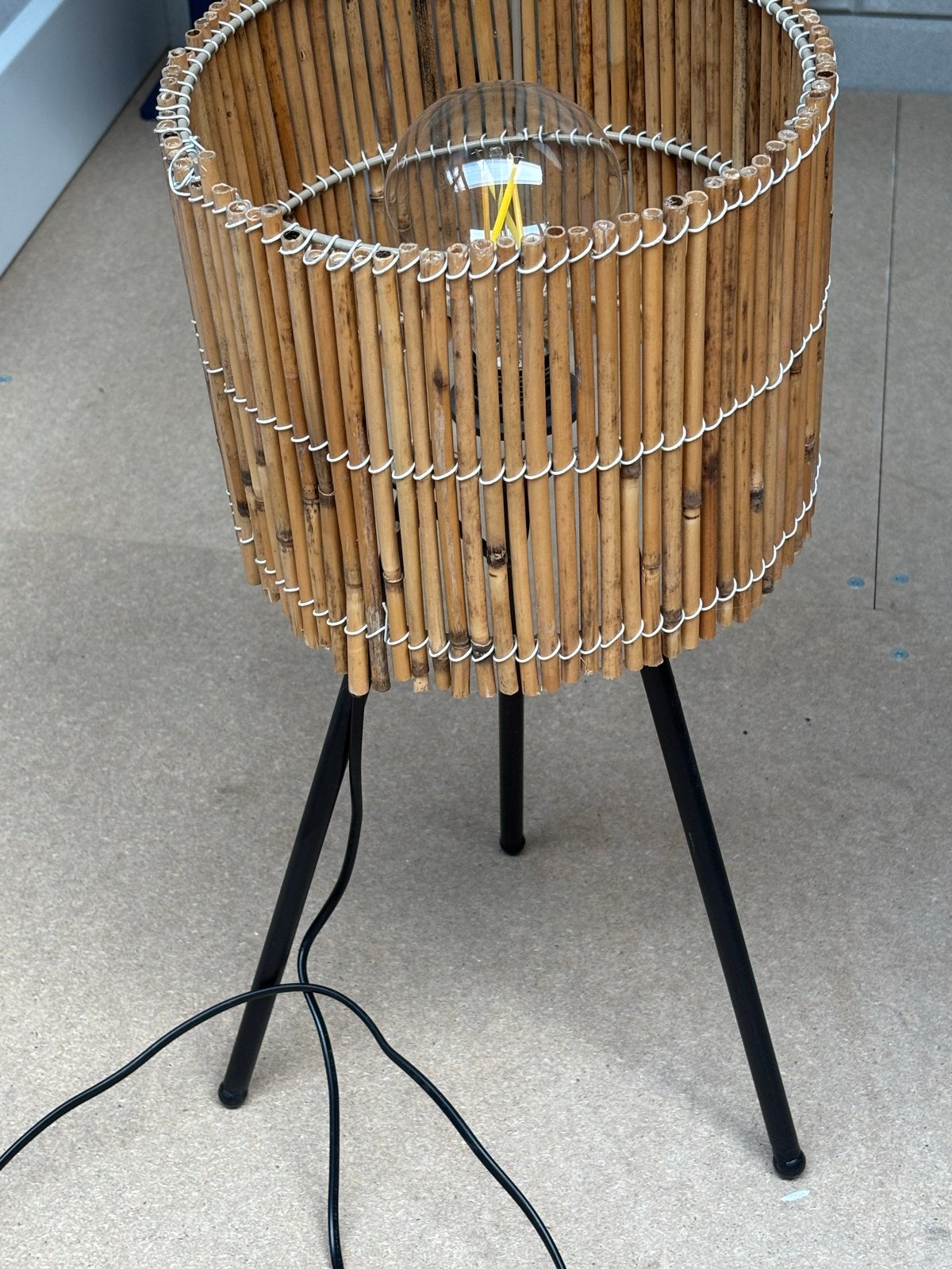 Bamboe vloerlamp met Edison lamp - Vintage stijl, Ophalen, 100 tot 150 cm, Natuurlijk materiaal, E27 (groot)