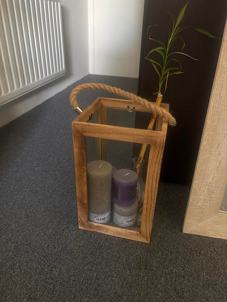 Houten Kaarshouder met Touw Handvat, Gebruikt, Bruin, Ophalen of Verzenden, Hout