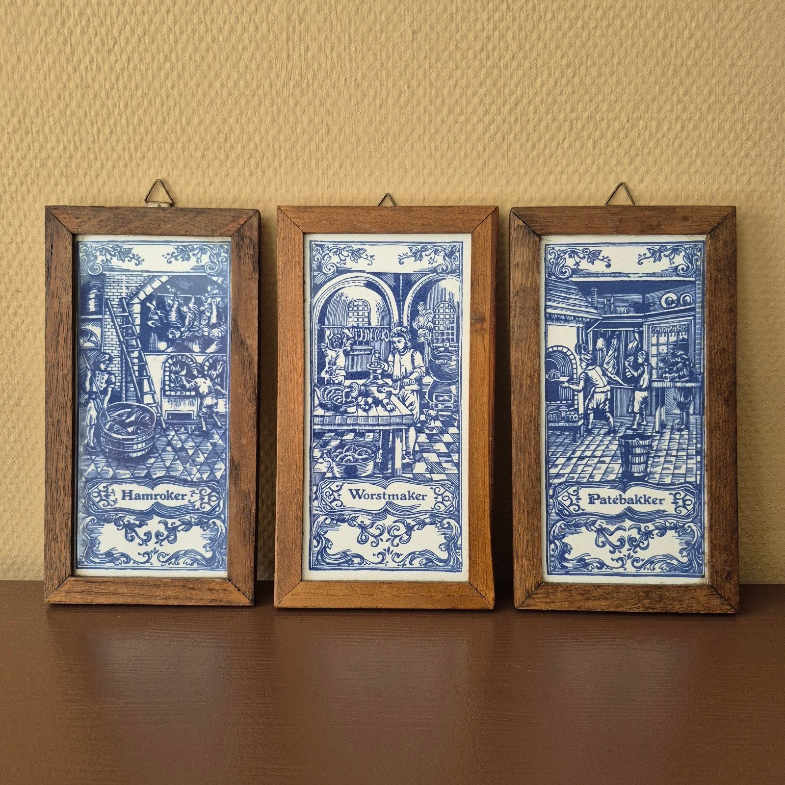 Set van 3 - Delfts Blauw tegeltableaus antiek, Ophalen of Verzenden