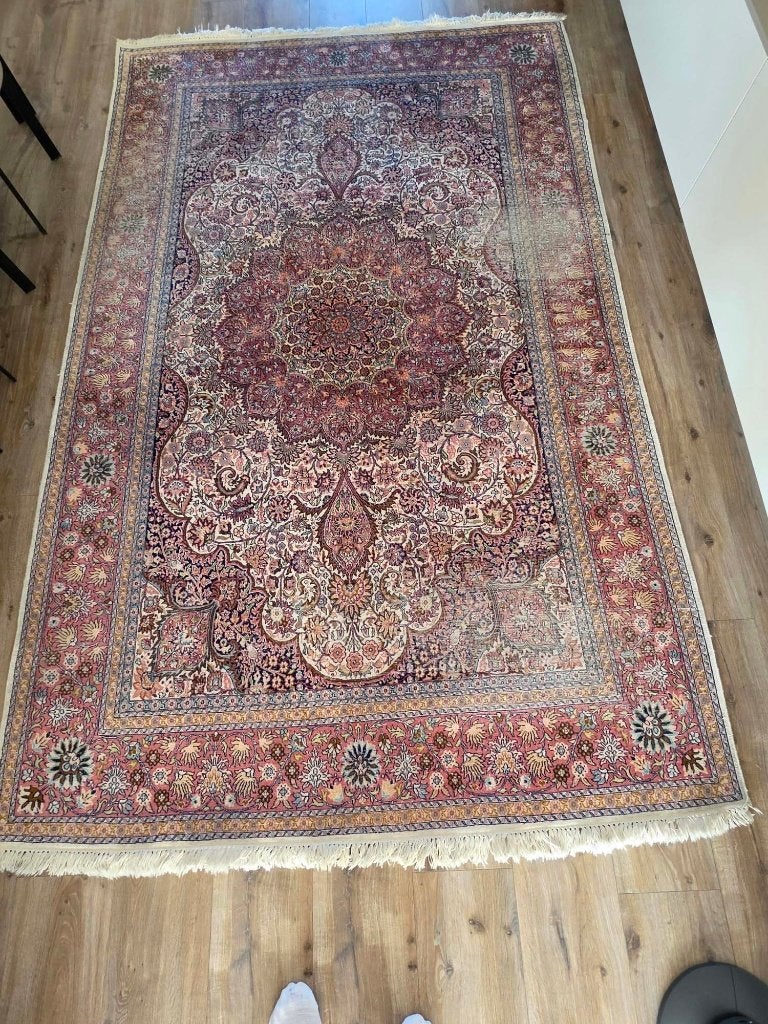 Groot Handgeknoopt Oosters Zijden Tapijt Isfahan / Kashmir, Ophalen, Gebruikt, 150 tot 200 cm, 200 cm of meer