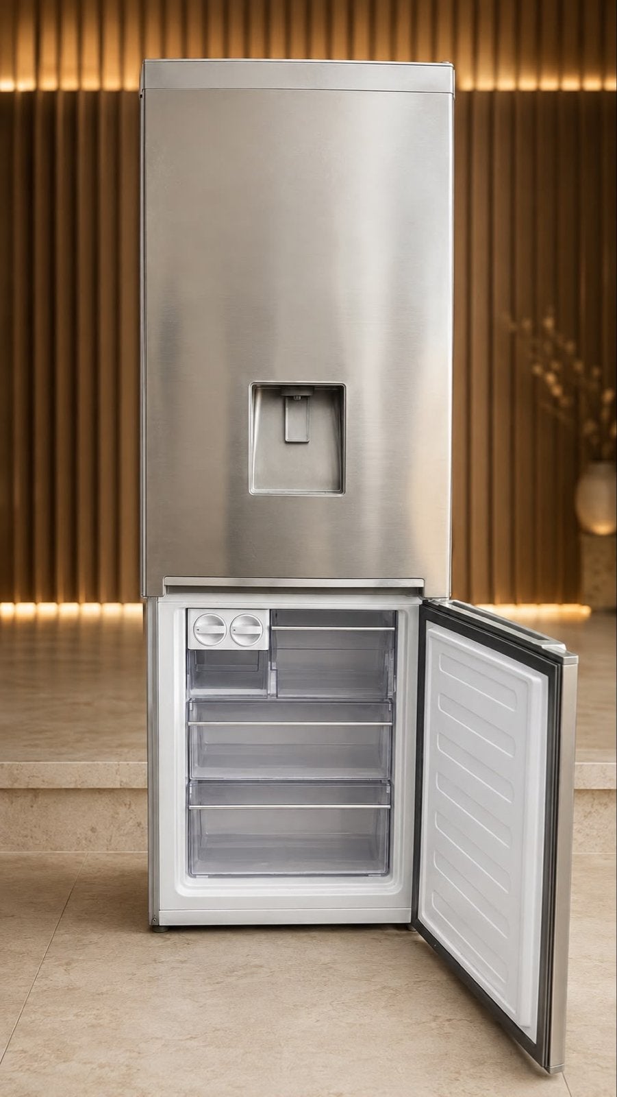 Beko koel-vriescombinatie met waterdispenser RVS, Witgoed en Apparatuur, Koelkasten en IJskasten, Ophalen, Gebruikt, 200 liter of meer