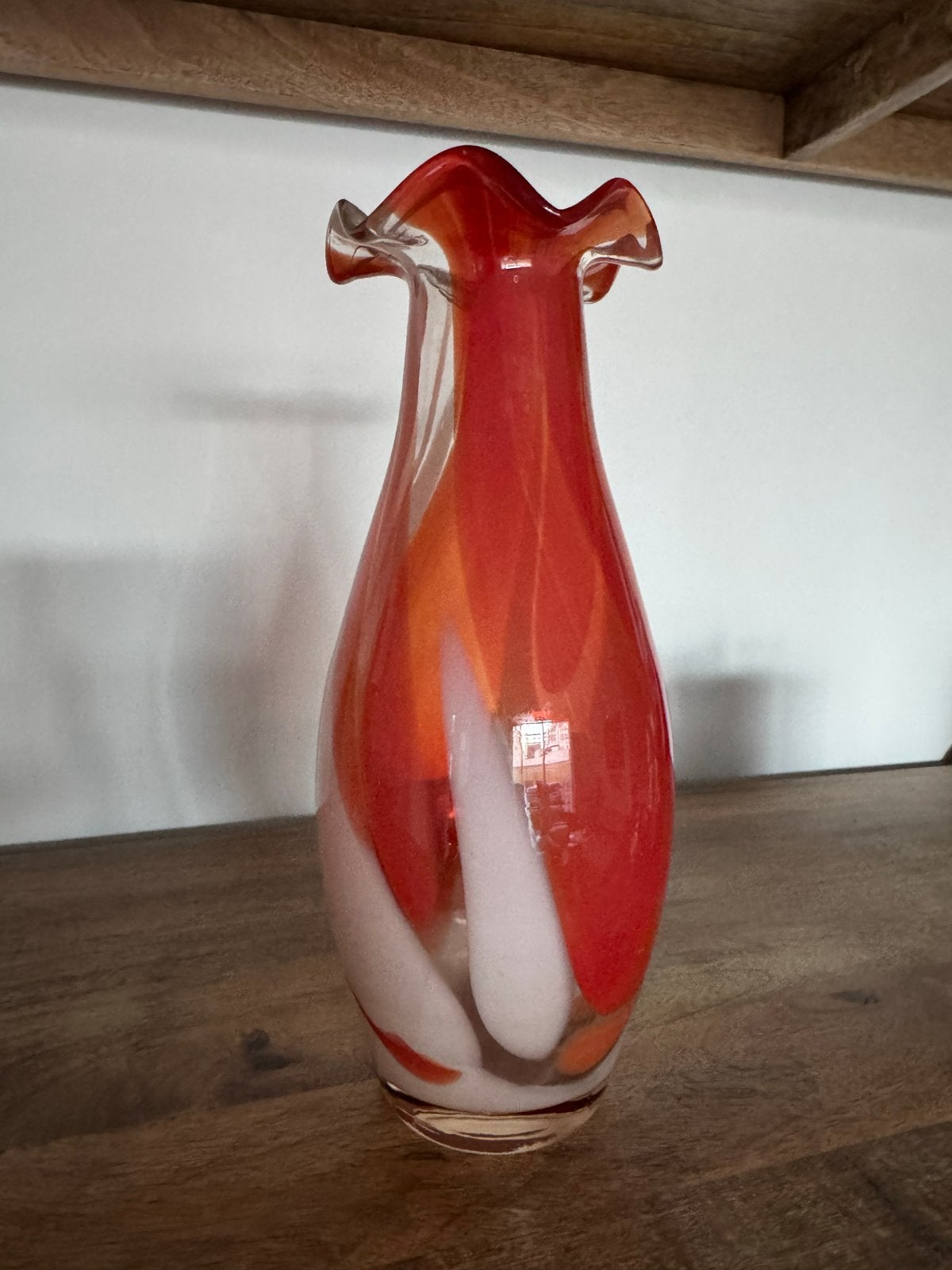 Glazen vaas met oranje en witte vlekken, Ophalen of Verzenden