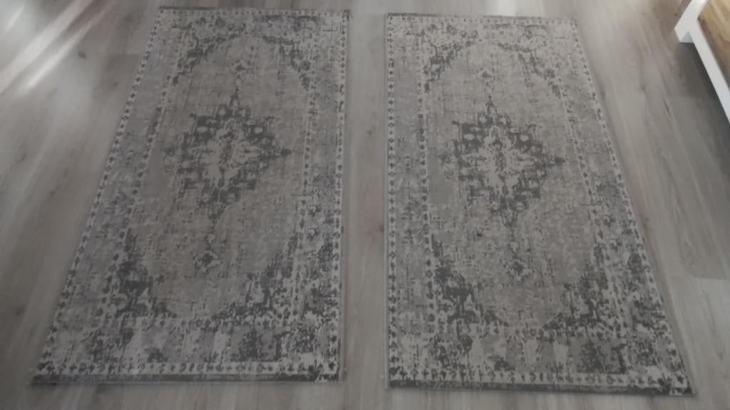 Set van 2 grijze vintage vloerkleden, 150x80 cm, 100 tot 150 cm, Vintage, Zo goed als nieuw, Grijs