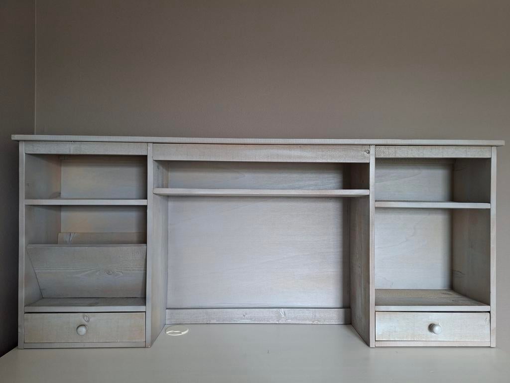 Zelfgemaakte steigerhouten opzet bureau grijs, Overige typen, 155 cm, Hout, Nieuw