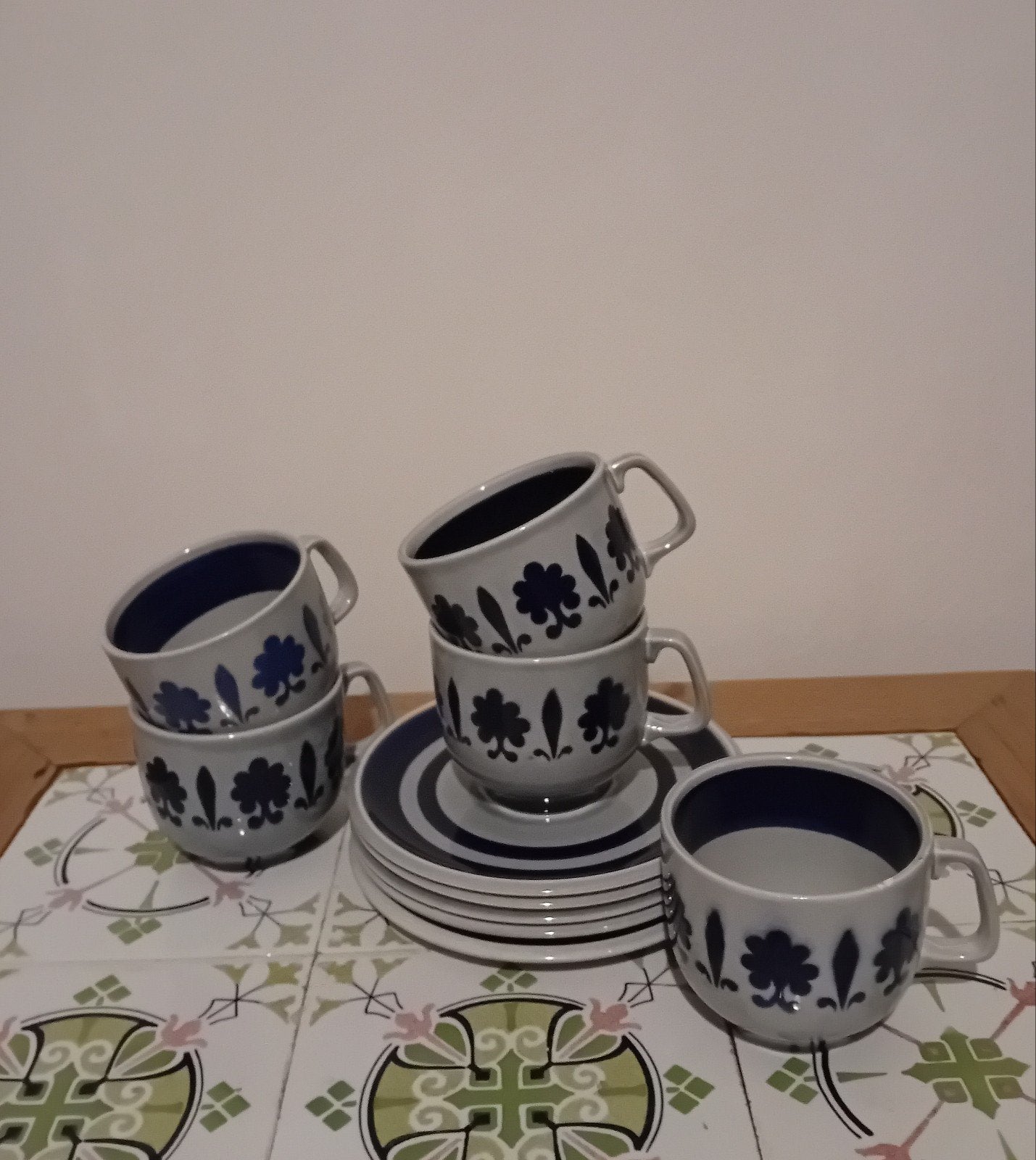 5 Vintage Boch Baltic serie kop en schotel, Antiek en Kunst, Ophalen of Verzenden