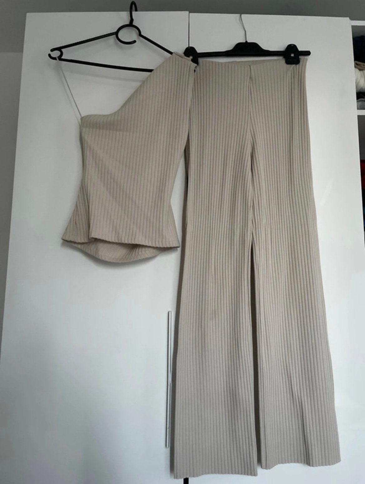 Zara ribbed two-piece set beige maat S – top + broek, Verzenden, Zo goed als nieuw