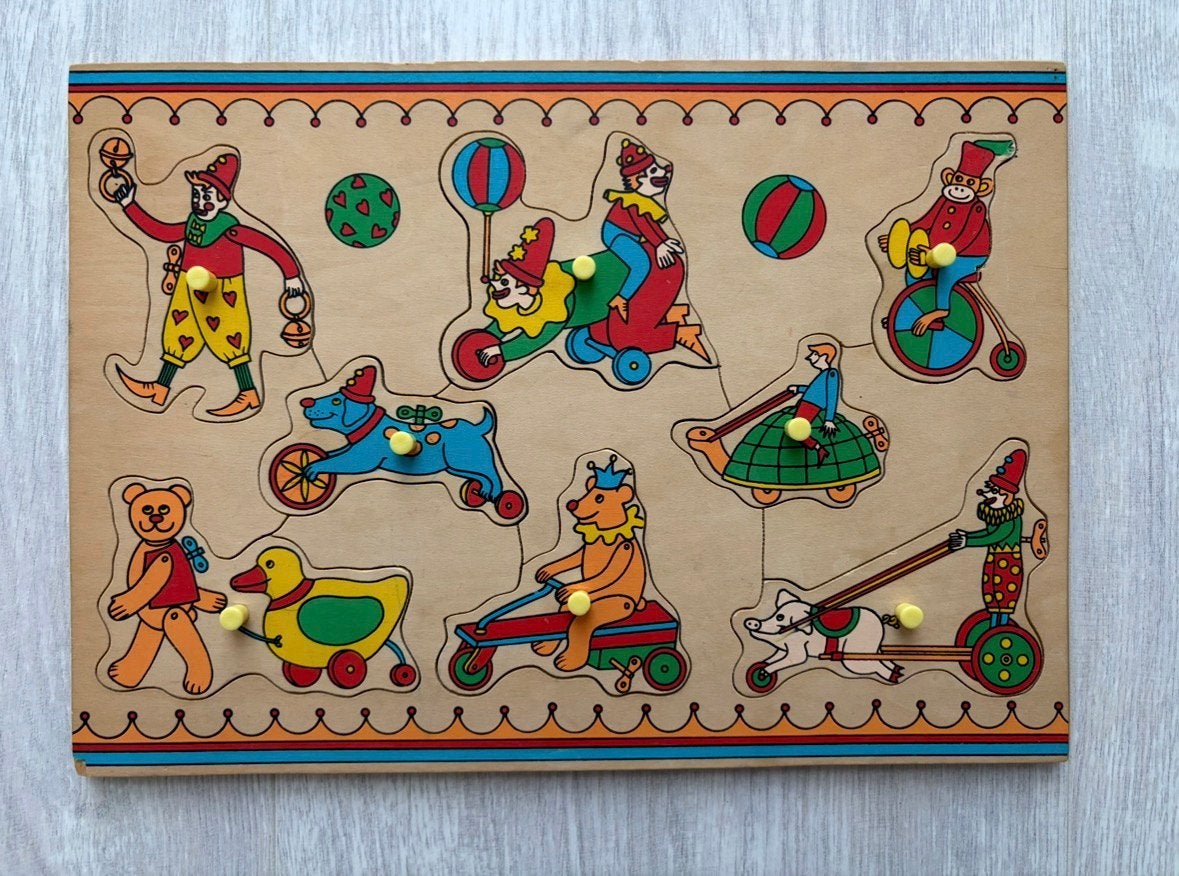 Houten puzzel circus, Ophalen of Verzenden, Zo goed als nieuw, Van hout, Minder dan 10 stukjes