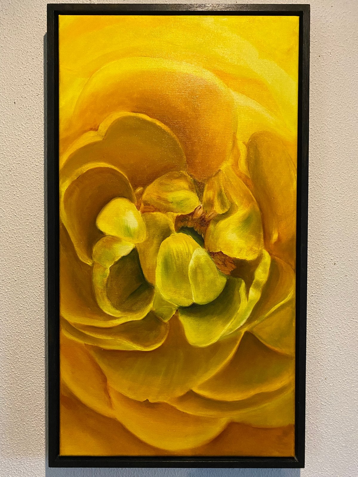 Jolanda Meesters - 'Gele Bloem' - Olieverf op doek, Ophalen of Verzenden, Ingelijst, Olieverf, Bloemen