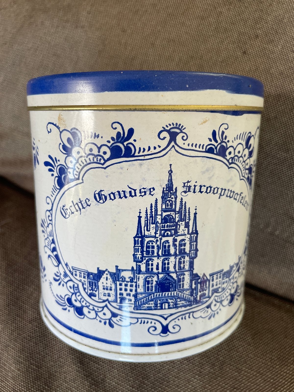 Vintage Gouda Stroopwafelen Blik - Delfts Blauw Design, Antiek en Kunst, Ophalen of Verzenden