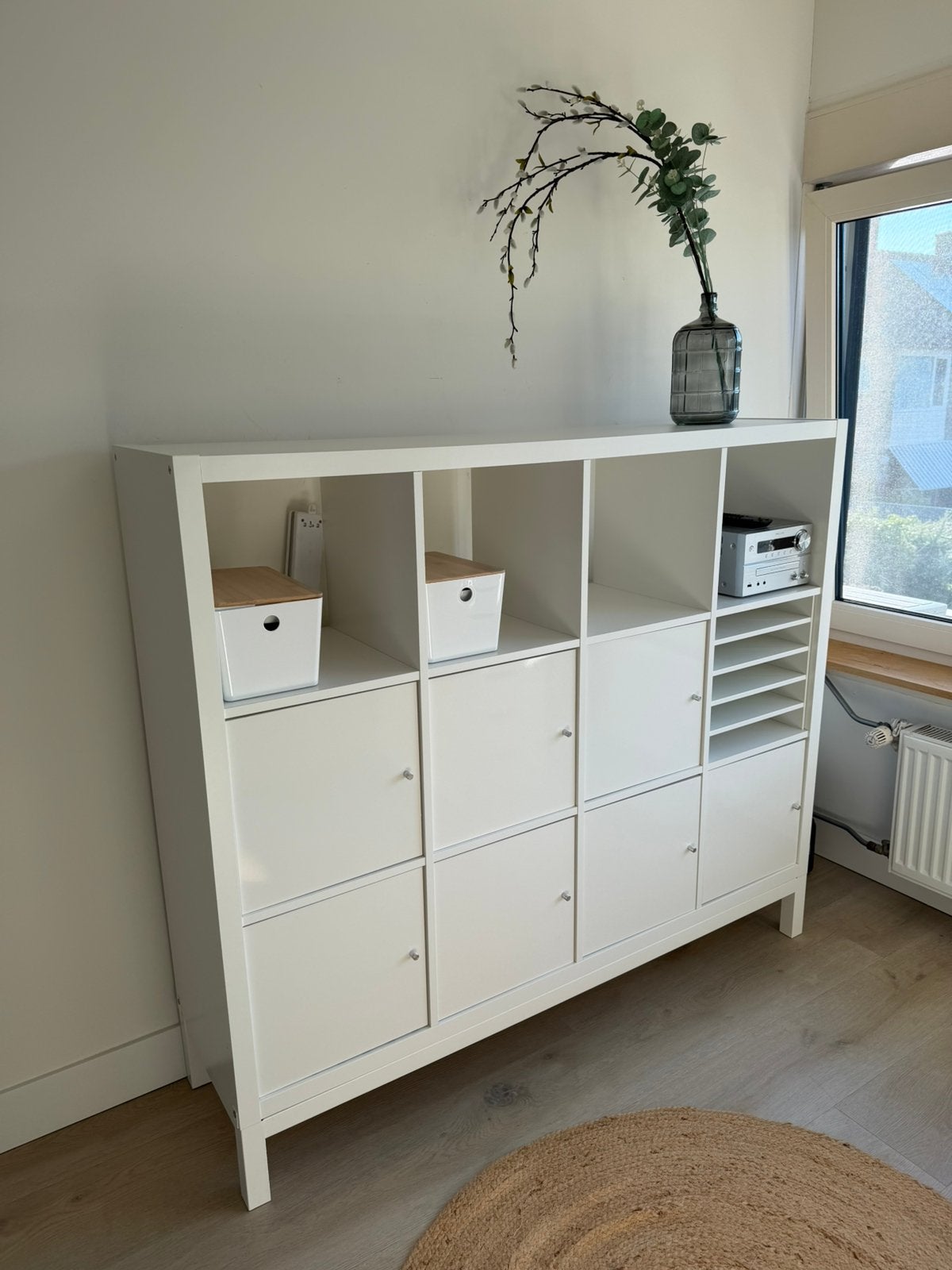 Ikea Kallax 3x4 incl. onderstel en inzetkasten, Ophalen, Zo goed als nieuw, Minder dan 150 cm, Minder dan 100 cm