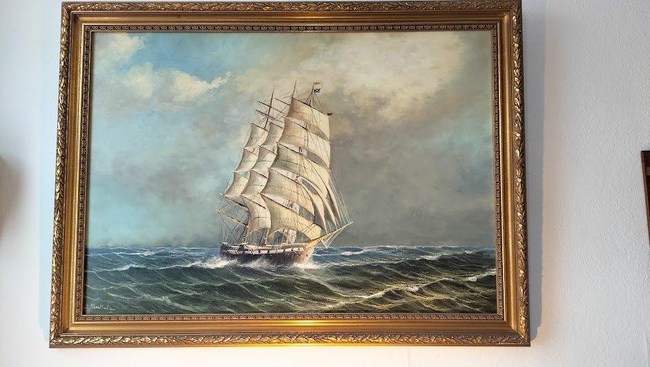 Schilderij : G.Seekatz  Clipper op de Oostzee, Ophalen