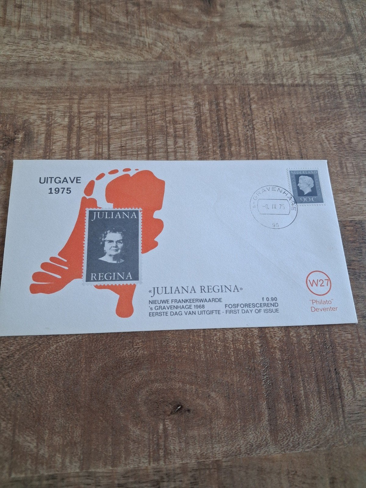 Eerste Dag Uitgifte envelop Juliana Regina 1975, Ophalen of Verzenden, Zo goed als nieuw, Nederland, Postzegel(s) of Munt(en)