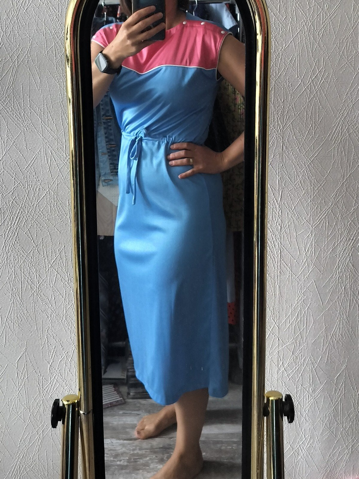 Vintage jurk, Ophalen of Verzenden, Zo goed als nieuw, Maat 38/40 (M), Blauw