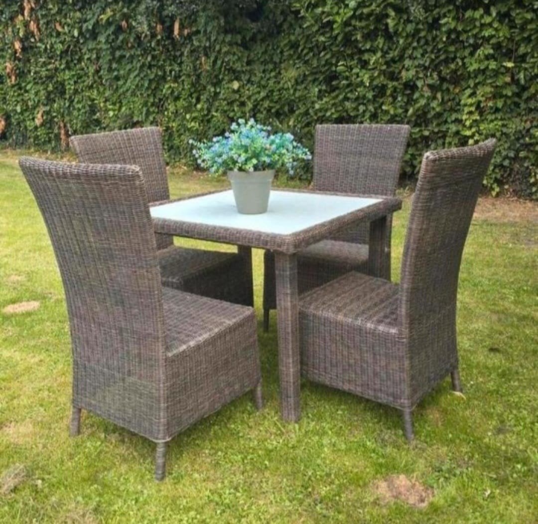 Wicker tuinset met 4 stoelen en tafel, Tuin en Terras, 4 zitplaatsen, Gebruikt, Ophalen of Verzenden, Wicker