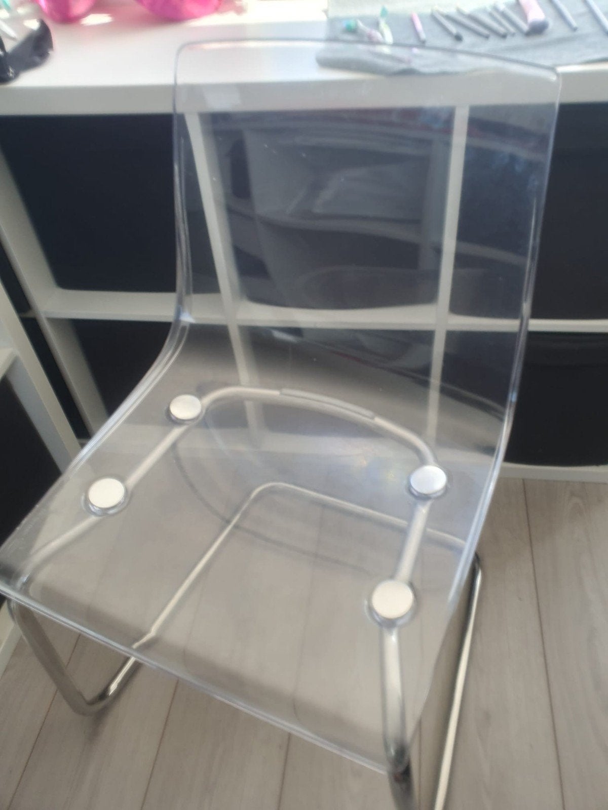 IKEA Tobias Transparante stoel met metalen onderstel, Ophalen, Gebruikt, Overige kleuren, Modern, Transparant