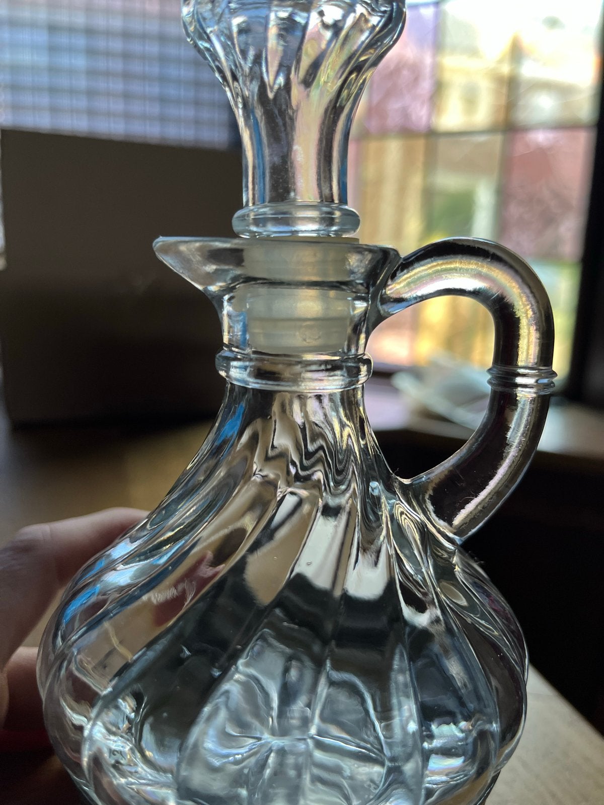 Vintage Glazen Olie- en Azijnflesje met Lepel, Ophalen