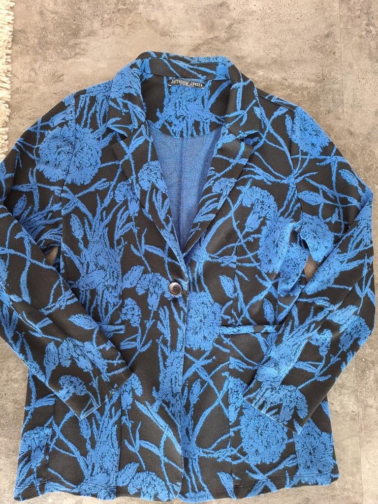 Gave blauw/zwarte blazer: Juffrouw Jansen Amsterdam mt 40!, Maat 38/40 (M), Blauw, Ophalen of Verzenden, Jasje