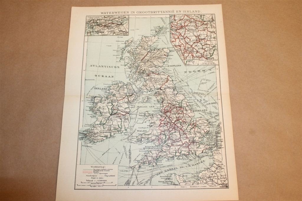 Antieke kaart - Waterwegen Groot-Brittannië Ierland - 1900, Boeken, 1800 tot 2000, Europa Overig, Ophalen of Verzenden, Landkaart