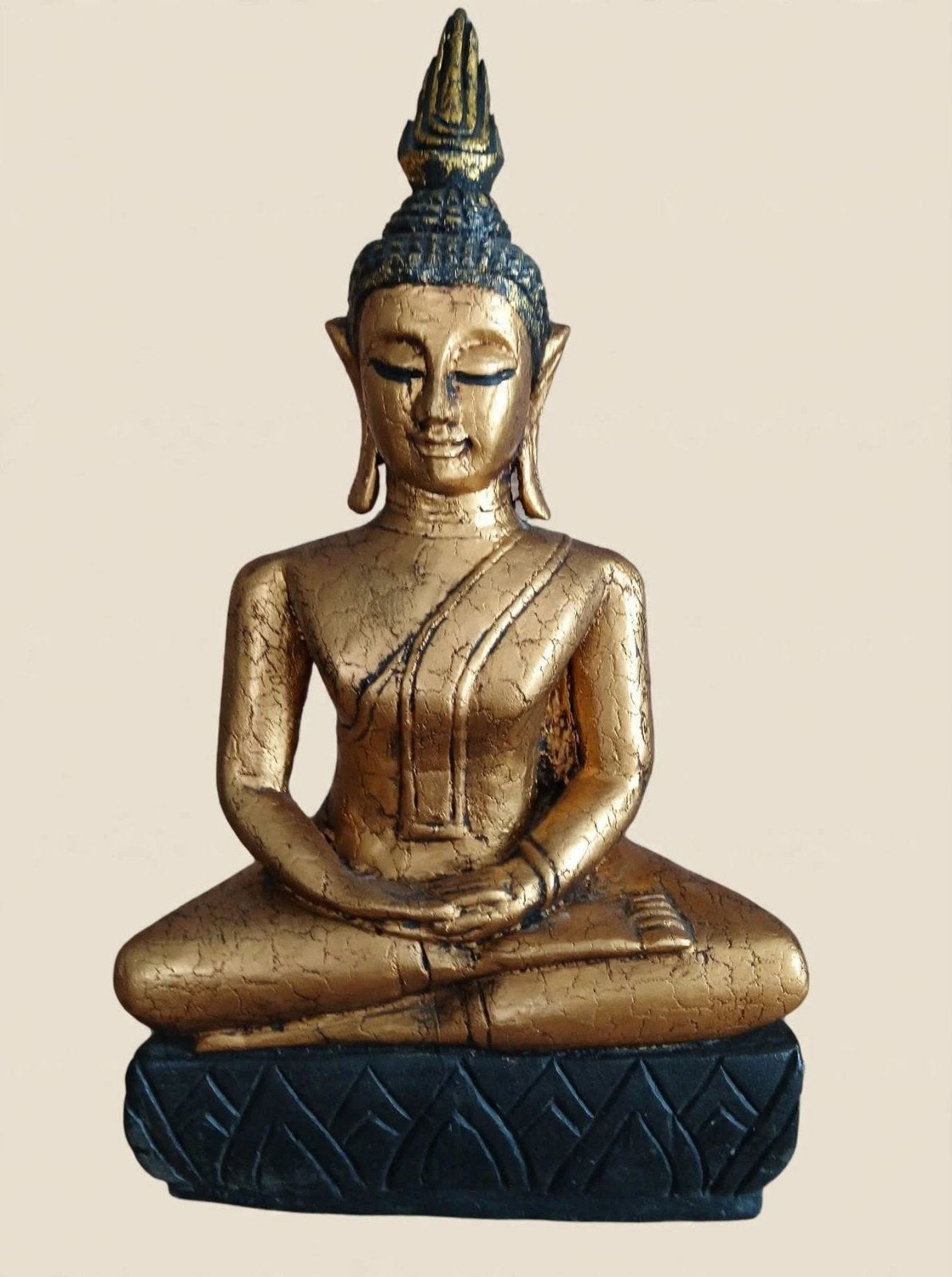 Gouden Boeddha Beeld - Mediterende Boeddha, Gebruikt, Met sokkel, Ophalen of Verzenden, Goud