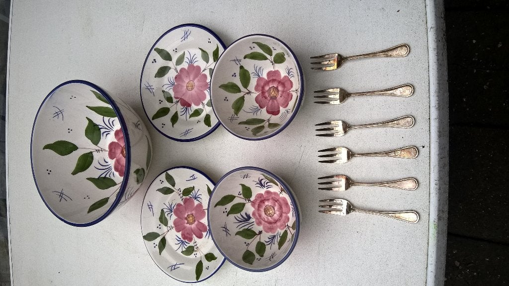 TE koop aangeboden mooi servies met 6 zilvervorken, Huis en Inrichting, Keuken | Servies, Ophalen of Verzenden, Gebruikt, Overige stijlen